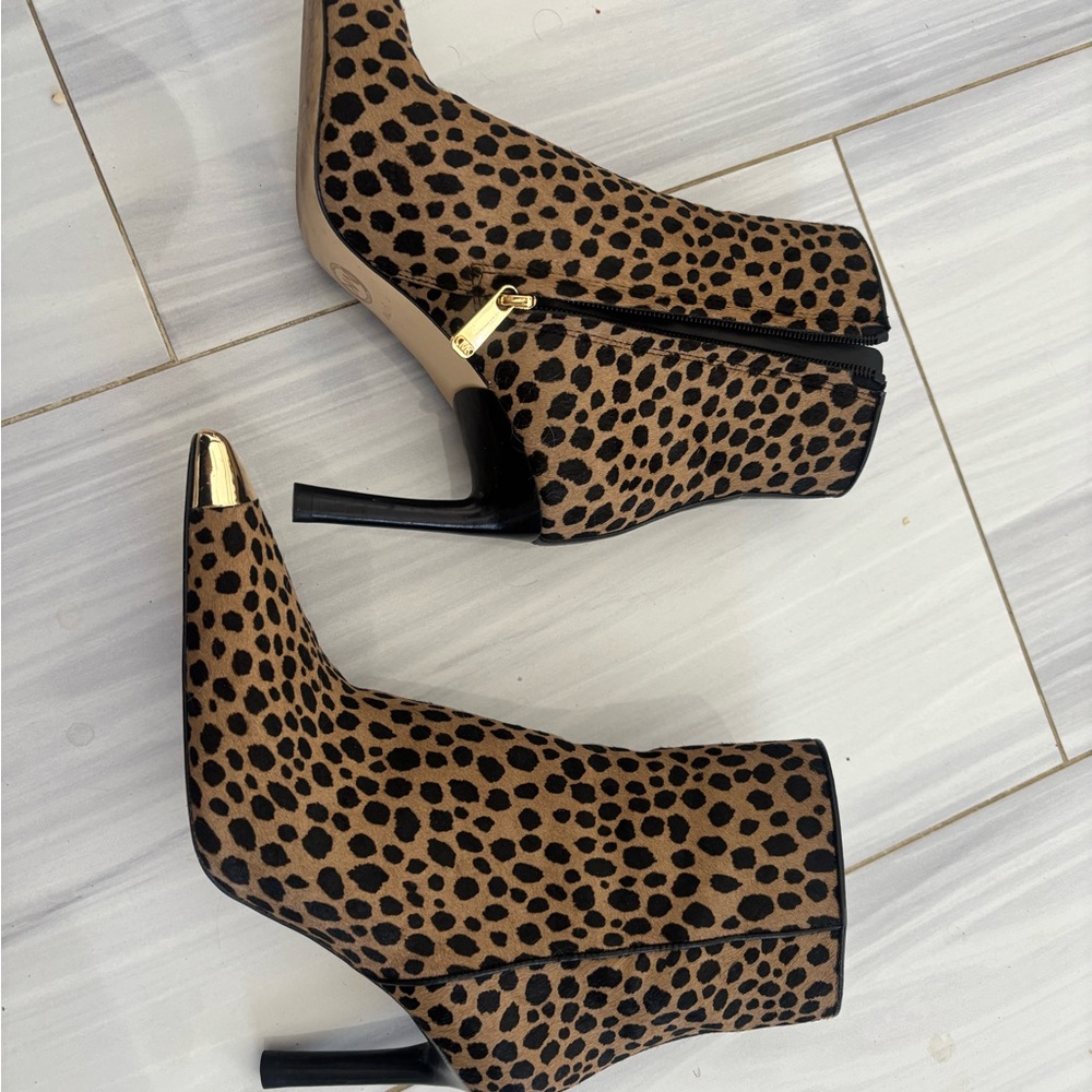 MICHAEL Michael Kors Leopard Ankle Boots with Gold Tips